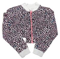 Černo-bílá leopardí crop propínací mikina C&A