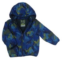 Tmavomodro-modro-khaki šusťáková jarní zateplená bunda s kapucí a diny Next