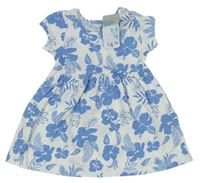 Smetanovo-světlemodré květované bavlněné šaty s listy Primark