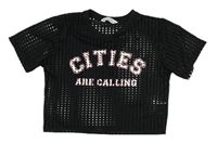 Černé perforované crop tričko s nápisem H&M