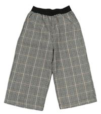 Černo-bílo-růžové kostkované culottes kalhoty Terranova 