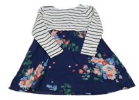 Tmavomodro-bílé pruhované šaty s květovanou sukní Joules