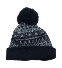 Tmavomodro-bílá vzorovaná čepice s bambulí Primark