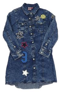 Tmavomodré plísňové lehké košilové šaty s nášivkami Vingino