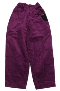 Fialové žebrované sametové široké kalhoty 