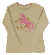 Béžové triko s jednorožcem Dopodopo