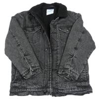 Tmavošedá riflová zateplená bunda s huňatým límcem Primark