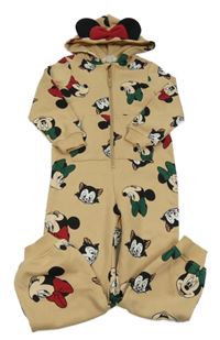 Béžová tepláková kombinéza s Minnie a kočičkou a kapucí s mašlí H&M