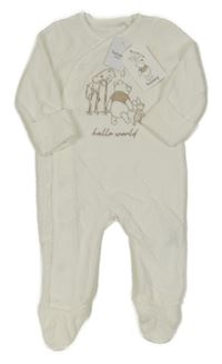 Nové - Bílý sametový overal s medvídkem Pú Nutmeg