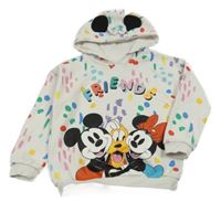Bílo-barevná vzorovaná mikina s Minnie a Mickeym a kapucí Disney