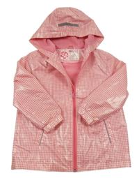 Bílo-růžová vzorovaná voděodolná jarní bunda s kapucí Pocopiano