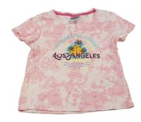 Světlerůžové batikované triko s nápisem a palmami Pocopiano