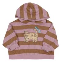 Fialovo-hnědá pruhovaná oversize mikina s kočičkou a kapucí Next