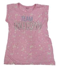 Růžovo-bílé tričko s hvězdami a nápisem Y.F.K.