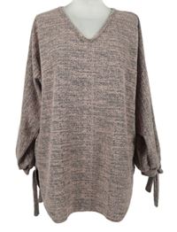 Nové - Dámské světlerůžovo-černé melírované úpletové triko s mašlemi