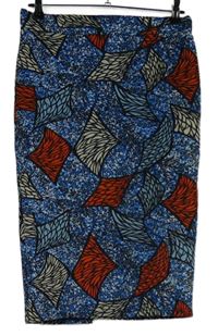 Dámská modro-červeno-bílá vzorovaná pouzdrová sukně 