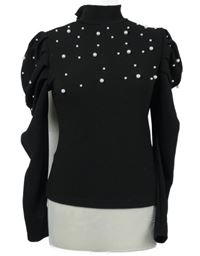 Dámská černá halenka s perličkami a nabíranými rukávy Shein 