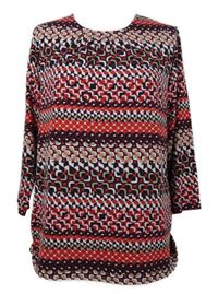 Dámské červeno-tmavomodro-béžové vzorované triko 