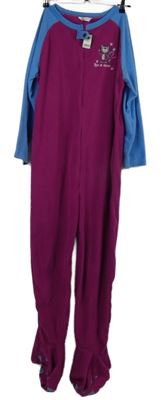 Nové - Dámská purpurovo-modrá fleecová kombinéza s kočičkou Dunnes 