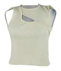 Dámský smetanový žebrovaný crop top průstřihem Primark 