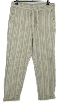 Dámské béžové proužkované plátěné volné kalhoty Zara 