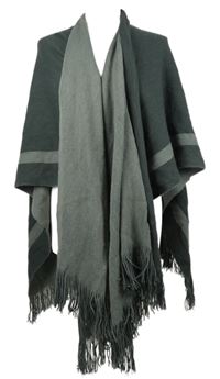 Dámský tmavošedý vzorovaný pléd s třásněmi 