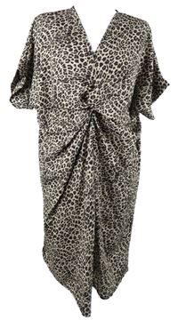 Dámské černo-béžové vzorované šaty s řasením 