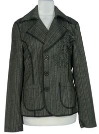 Dámské šedo-černé melírované sako s výšivkou