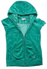 Zelená sametová propínací vesta s kapucí Y.d