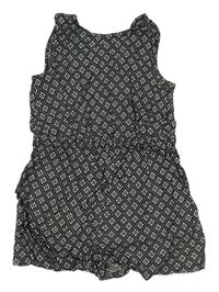 Černý károvaný kraťasový overal s kytičkami zn. Primark