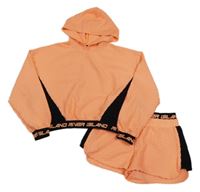 2set - Oranžová vzorovaná sportovní crop mikina s kapucí + kraťasy River Island 