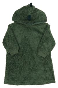 Khaki chlupatá oversized mikina s kapucí - dinosaurus George