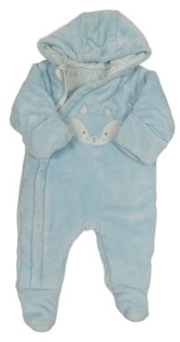 Světlemodrá chlupatá zateplená kombinéza s liškou a kapucí Mothercare