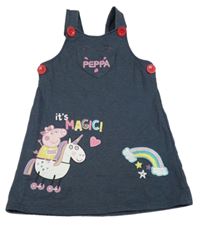 Tmavomodré teplákové laclové šaty s Peppa pig 