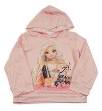 Světlerůžová lehká mikina s Barbie a kapucí 