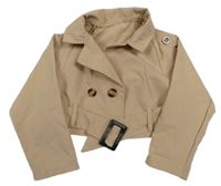 Světlebéžová šusťáková crop bunda s páskem Shein