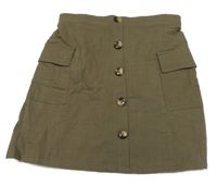 Khaki plátěná cargo sukně s knoflíčky Shein