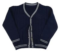 Tmavomodrý propínací svetr s proužkem