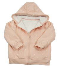 Světlerůžová zateplená propínací mikina se srdíčky a kapucí George