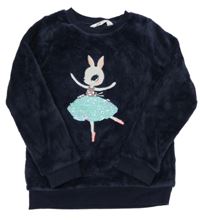 Tmavomodrá plyšová mikina s králíčkem a flitry H&M