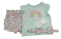 3set - Světlemodré tričko s duhou + kraťasy + čelenka F&F