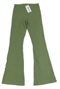 Khaki žebrované flare kalhoty zn. M&S vel.176