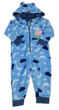 Světlemodrá vzorovaná chlupatá kombinéza Tomíkem a kapucí Mothercare