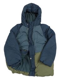 Tmavomodrošedo-khaki šusťáková zimní bunda s kapucí George