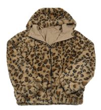 Hnědá vzorovaná kožešinová podšitá bunda s kapucí Dunnes