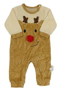 Béžovo-smetanový sametový overal se sobem 