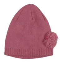 Růžová třpytivá pletená čepice s bambulí Tu 