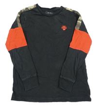 Černo-army triko s lebkou Next