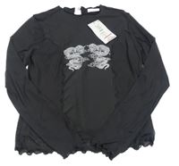 Nové - Antracitové tylové crop triko s draky M&S