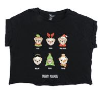 Černé crop tričko s vánočními obrázky New Look